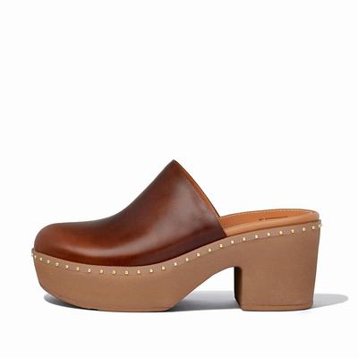 Fitflop Women's PILAR Leather Mule Platforms Sandals - Chocolate Brown, JI3840951